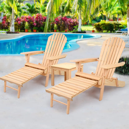 Gardeon 3PC Adirondack Outdoor Table and Chairs? Wooden Sun Lounge Beach Patio Natural - Image 8