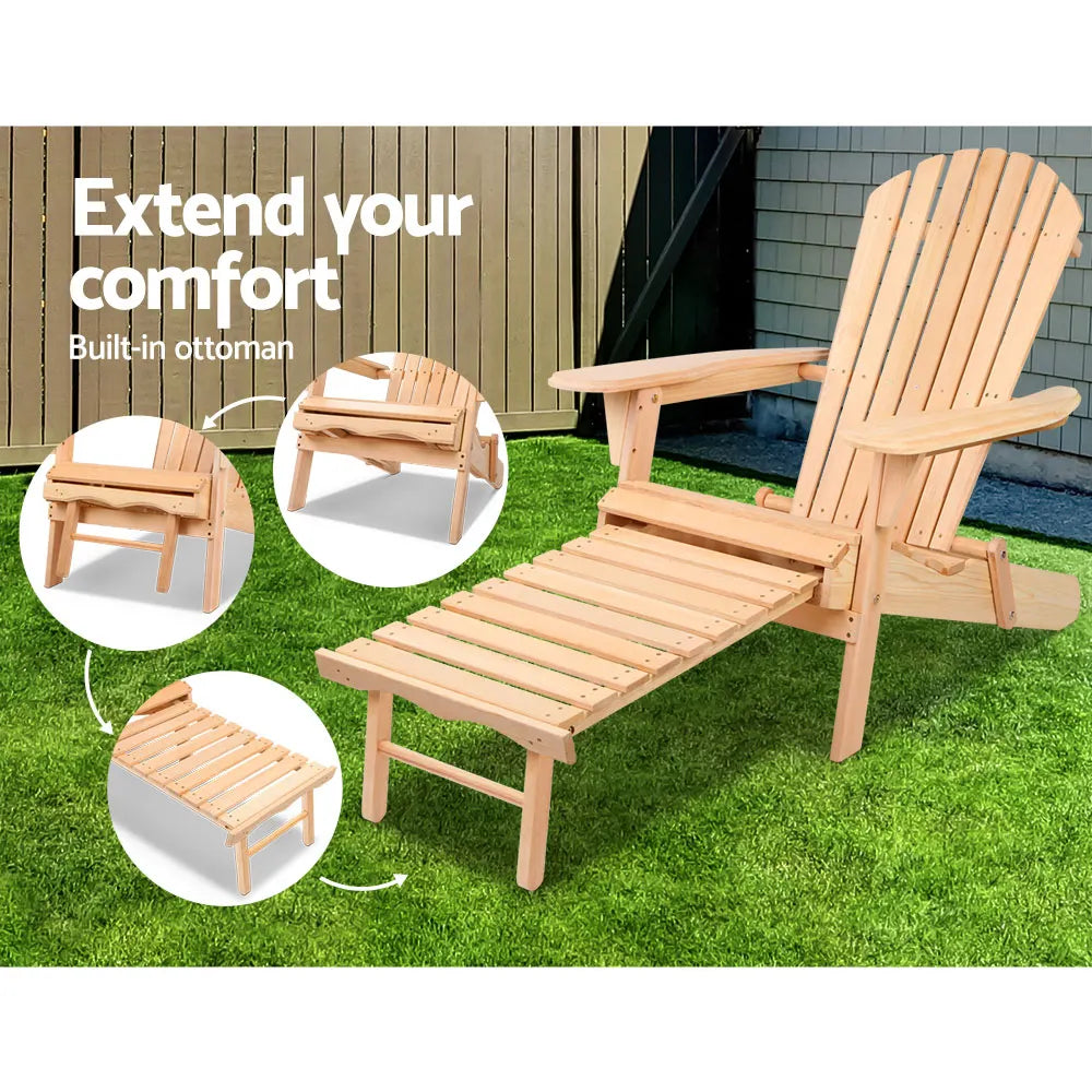 Gardeon 3PC Adirondack Outdoor Table and Chairs? Wooden Sun Lounge Beach Patio Natural - Image 9