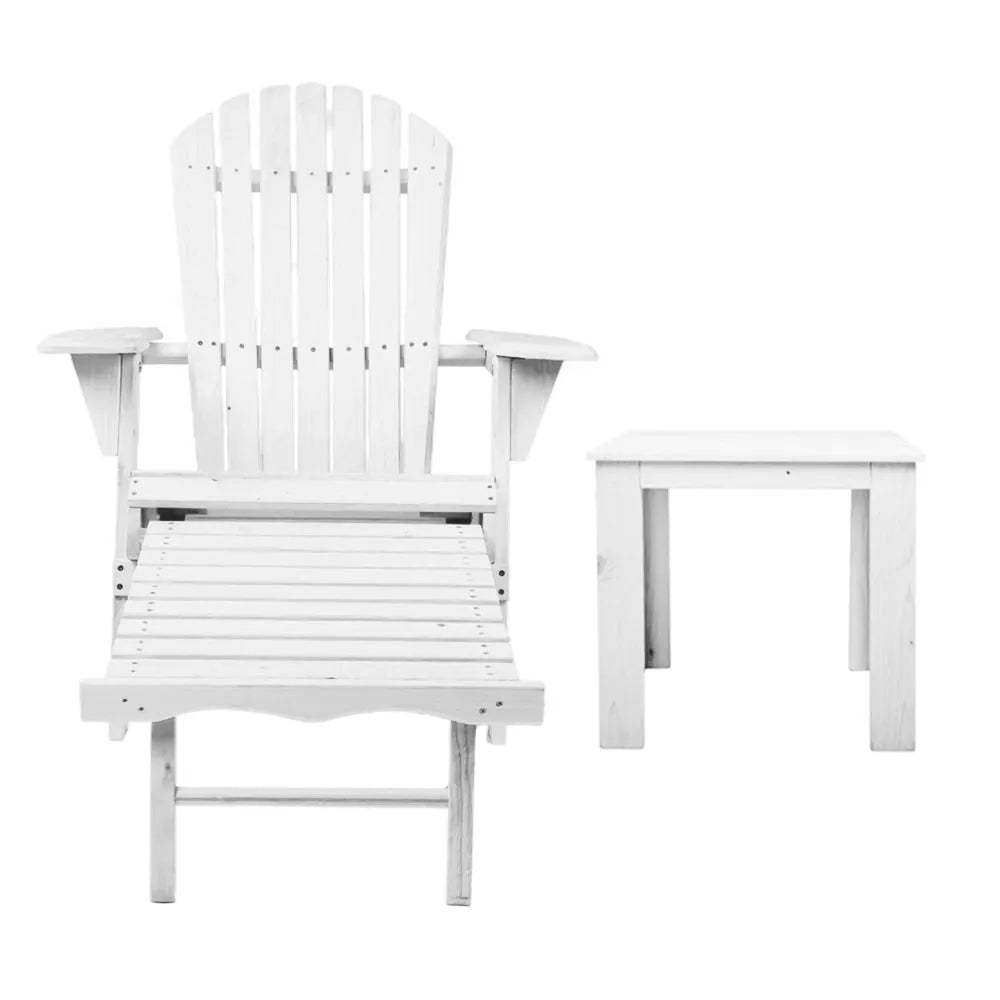 Gardeon 3PC Adirondack Outdoor Table and Chairs Wooden Sun Lounge Beach Patio White - Image 3