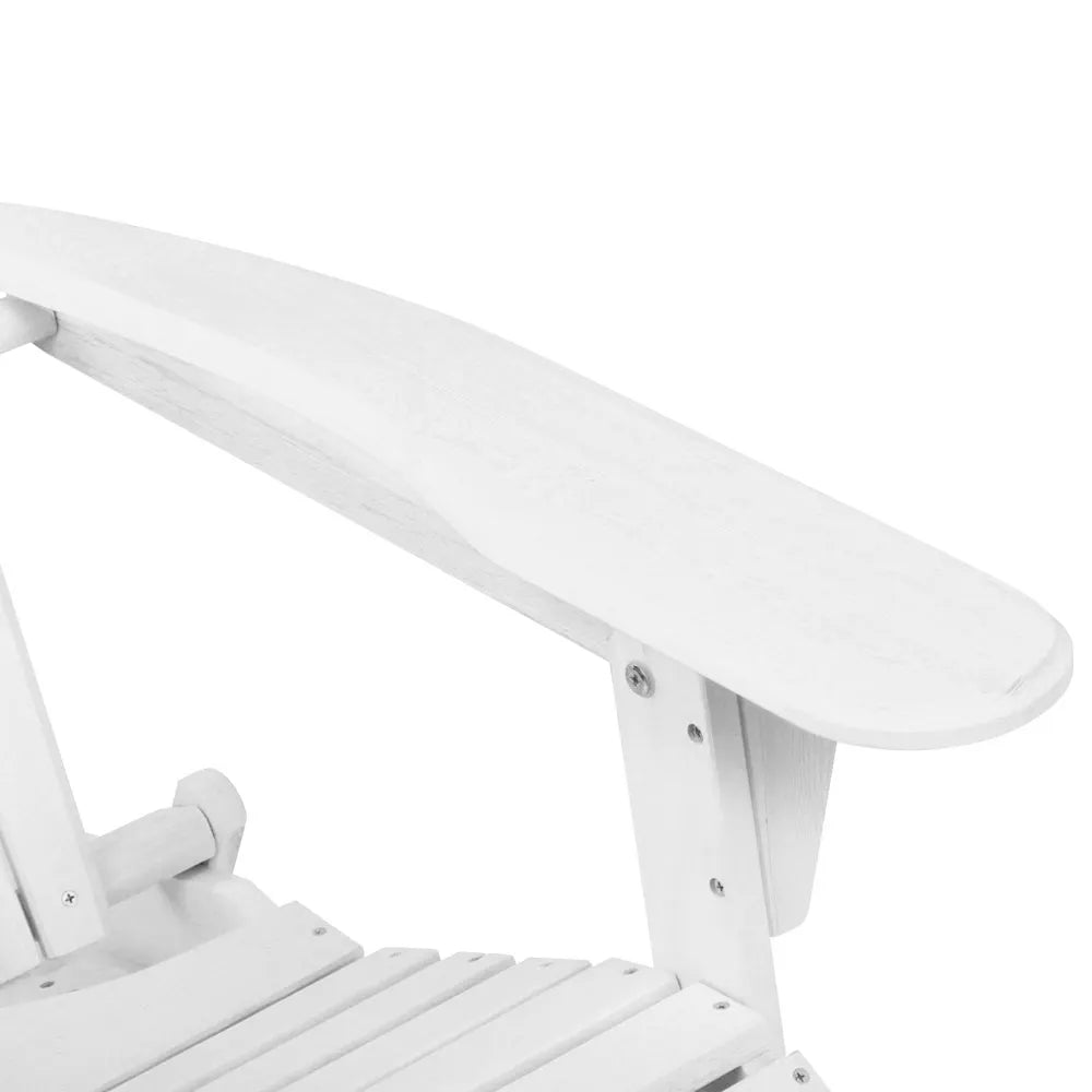 Gardeon 3PC Adirondack Outdoor Table and Chairs Wooden Sun Lounge Beach Patio White - Image 6