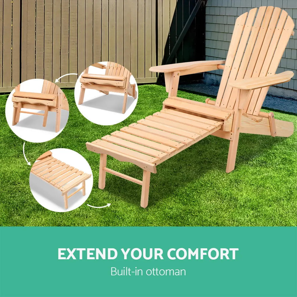 Gardeon Adirondack Outdoor Chairs Wooden Sun Lounge Patio Furniture Garden Natural - Image 5