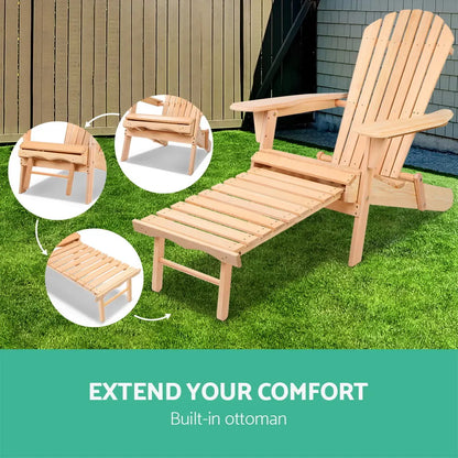 Gardeon Adirondack Outdoor Chairs Wooden Sun Lounge Patio Furniture Garden Natural - Image 5