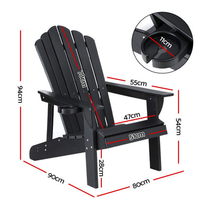 Gardeon Outdoor Chairs HDPE Adirondack Beach Chair Sun Lounge Patio Furniture Garden Black - Image 2