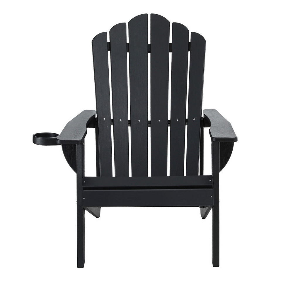 Gardeon Outdoor Chairs HDPE Adirondack Beach Chair Sun Lounge Patio Furniture Garden Black - Image 3