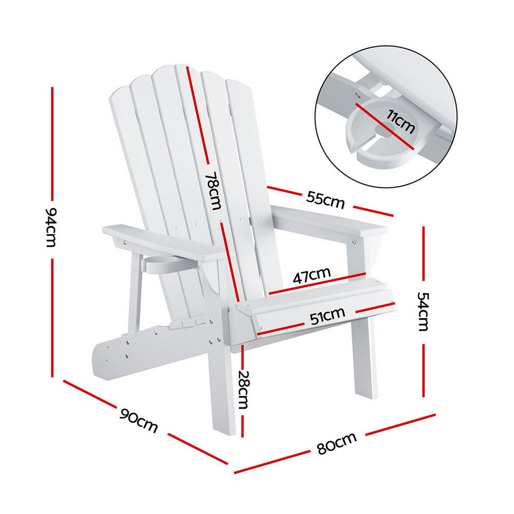 Gardeon Outdoor Chairs HDPE Adirondack Beach Chair Sun Lounge Patio Furniture Garden white - Image 2