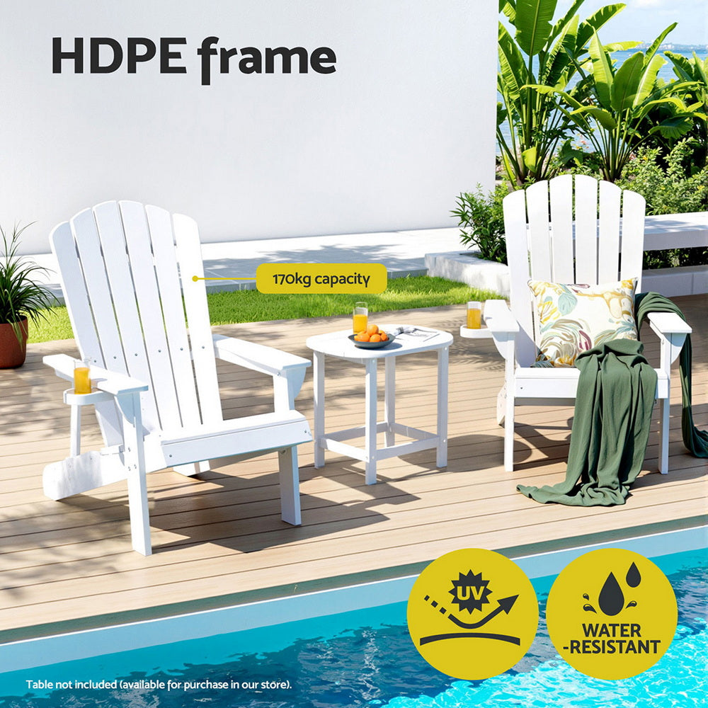 Gardeon Outdoor Chairs HDPE Adirondack Beach Chair Sun Lounge Patio Furniture Garden white - Image 4