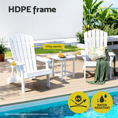 Gardeon Outdoor Chairs HDPE Adirondack Beach Chair Sun Lounge Patio Furniture Garden white - Image 4