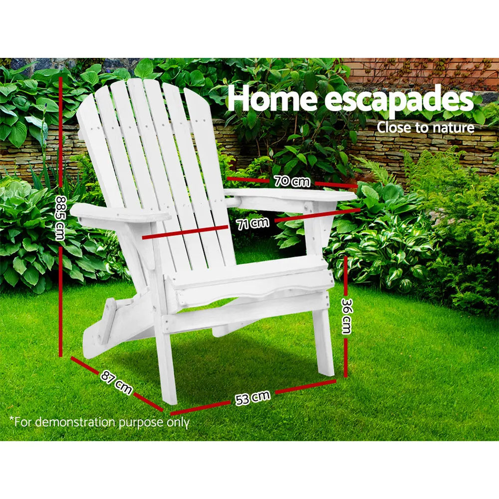 Gardeon Adirondack Outdoor Chairs Wooden Foldable Beach Chair Patio Furniture White - Image 2