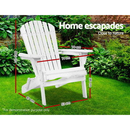 Gardeon Adirondack Outdoor Chairs Wooden Foldable Beach Chair Patio Furniture White - Image 2