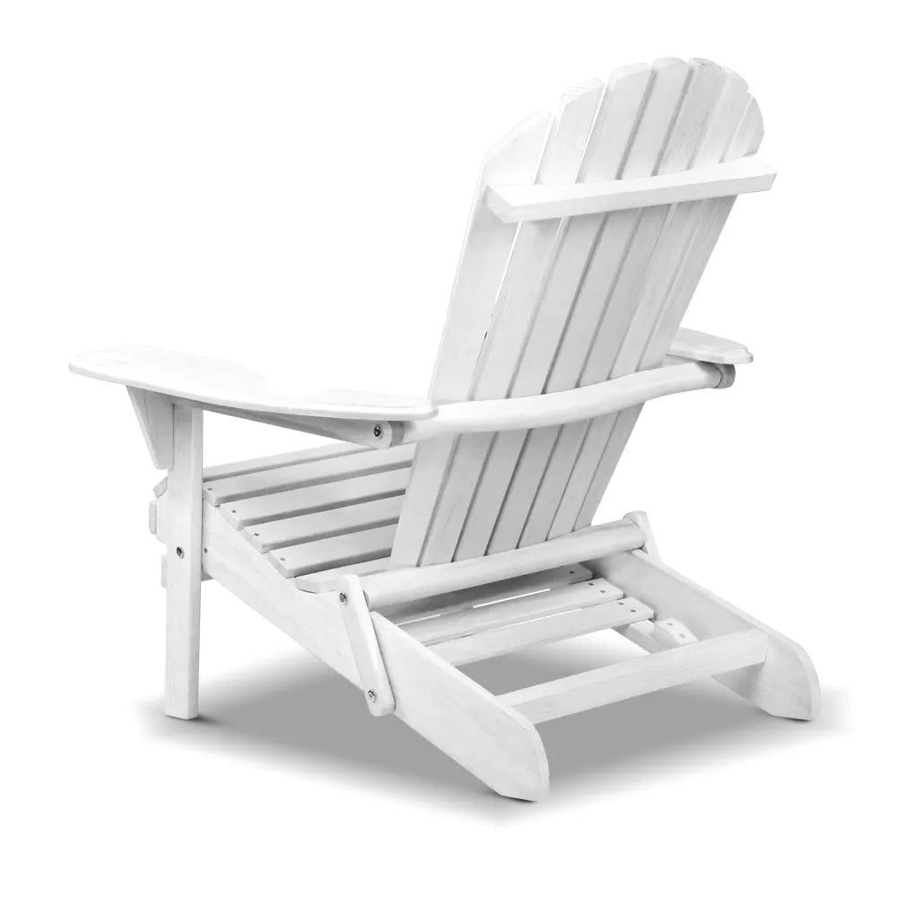 Gardeon Adirondack Outdoor Chairs Wooden Foldable Beach Chair Patio Furniture White - Image 3