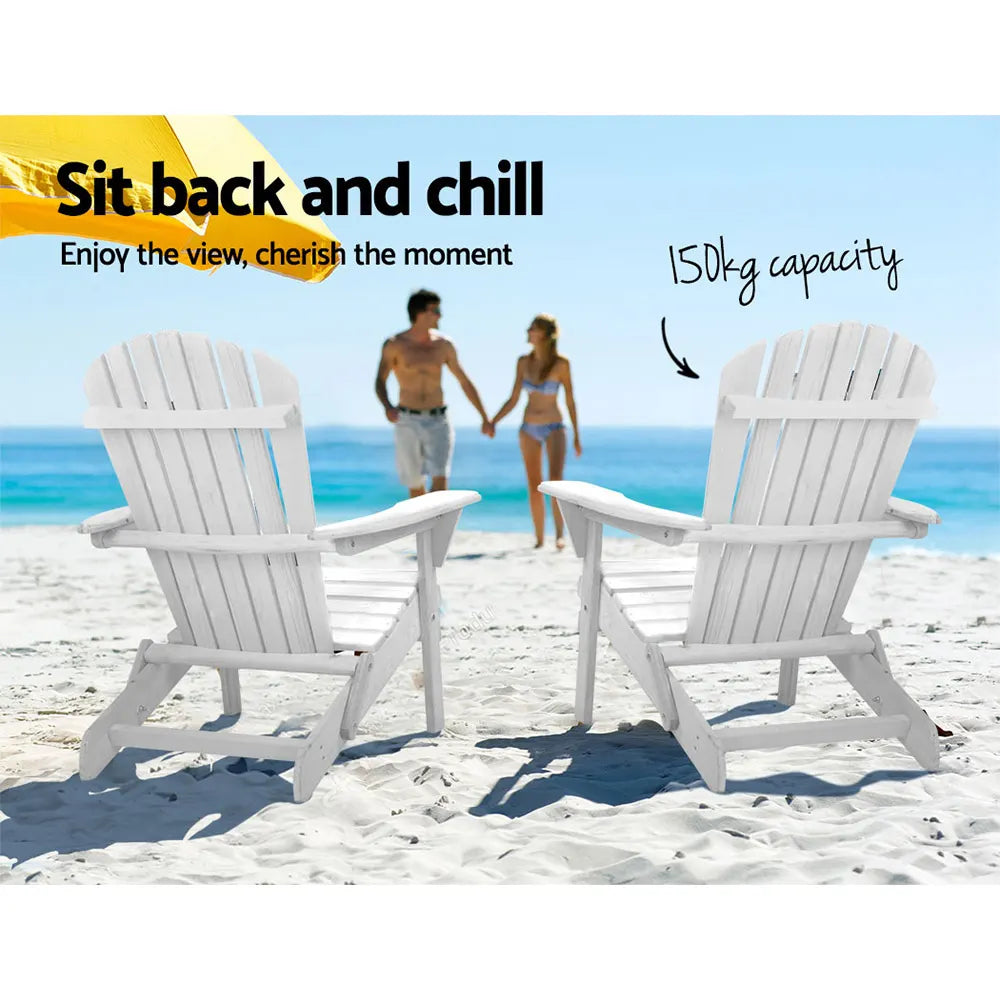 Gardeon Adirondack Outdoor Chairs Wooden Foldable Beach Chair Patio Furniture White - Image 4