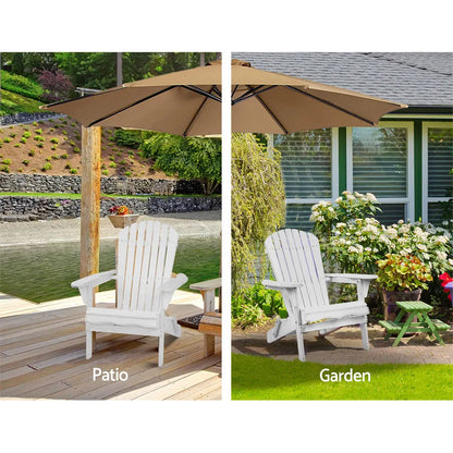 Gardeon Adirondack Outdoor Chairs Wooden Foldable Beach Chair Patio Furniture White - Image 5