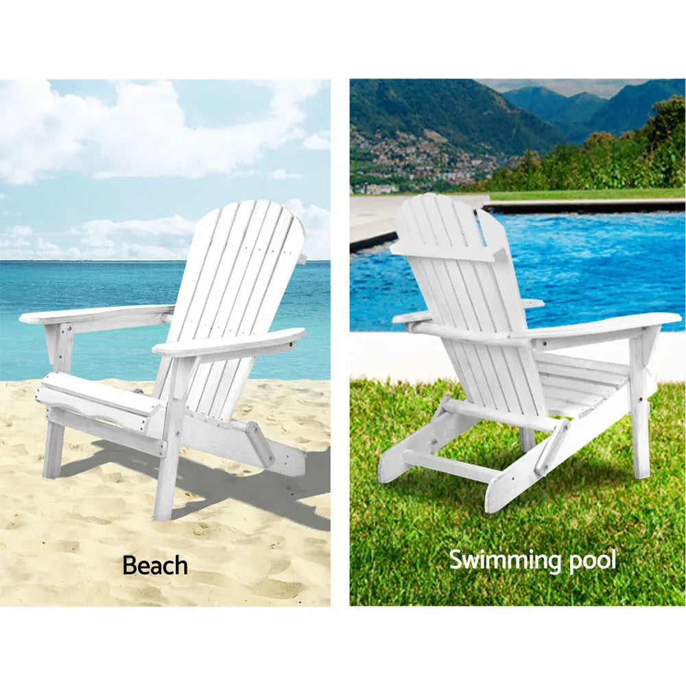 Gardeon Adirondack Outdoor Chairs Wooden Foldable Beach Chair Patio Furniture White - Image 6