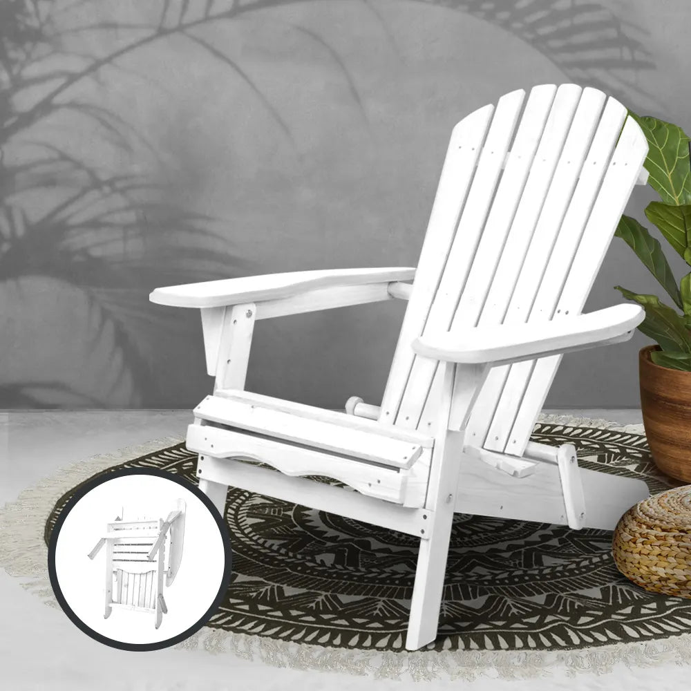Gardeon Adirondack Outdoor Chairs Wooden Foldable Beach Chair Patio Furniture White - Image 7