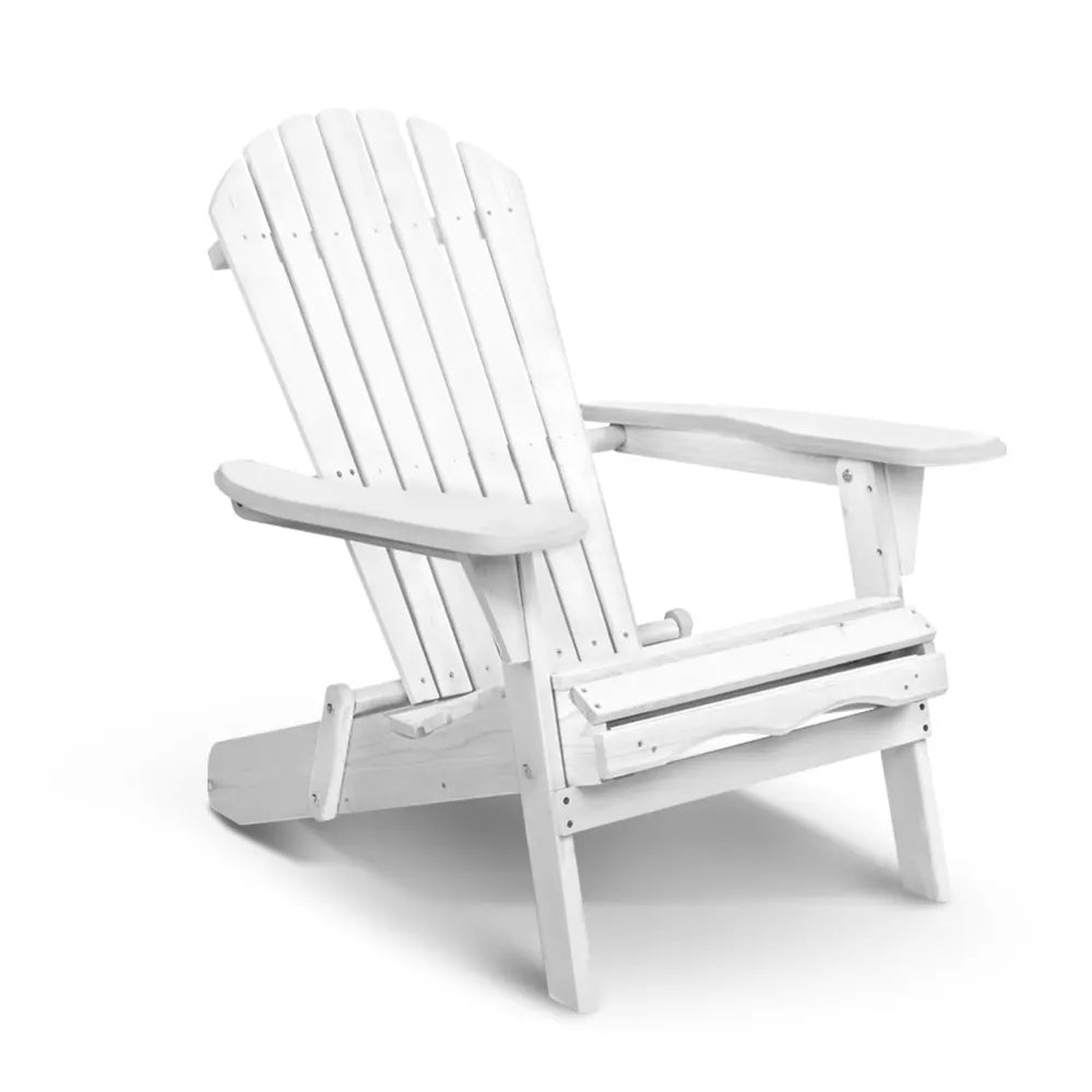 Gardeon Adirondack Outdoor Chairs Wooden Foldable Beach Chair Patio Furniture White - Image 8