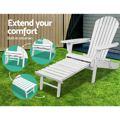 Gardeon Sun Lounge Outdoor Chairs Wooden Foldable Patio Furniture Adirondack White - Image 5