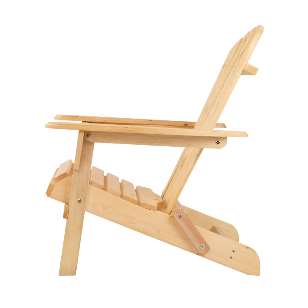 Gardeon 3PC Adirondack Outdoor Table and Chairs Wooden Foldable Beach Chair Natural - Image 4