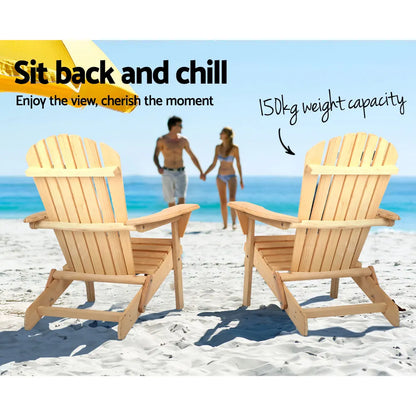 Gardeon 3PC Adirondack Outdoor Table and Chairs Wooden Foldable Beach Chair Natural - Image 9