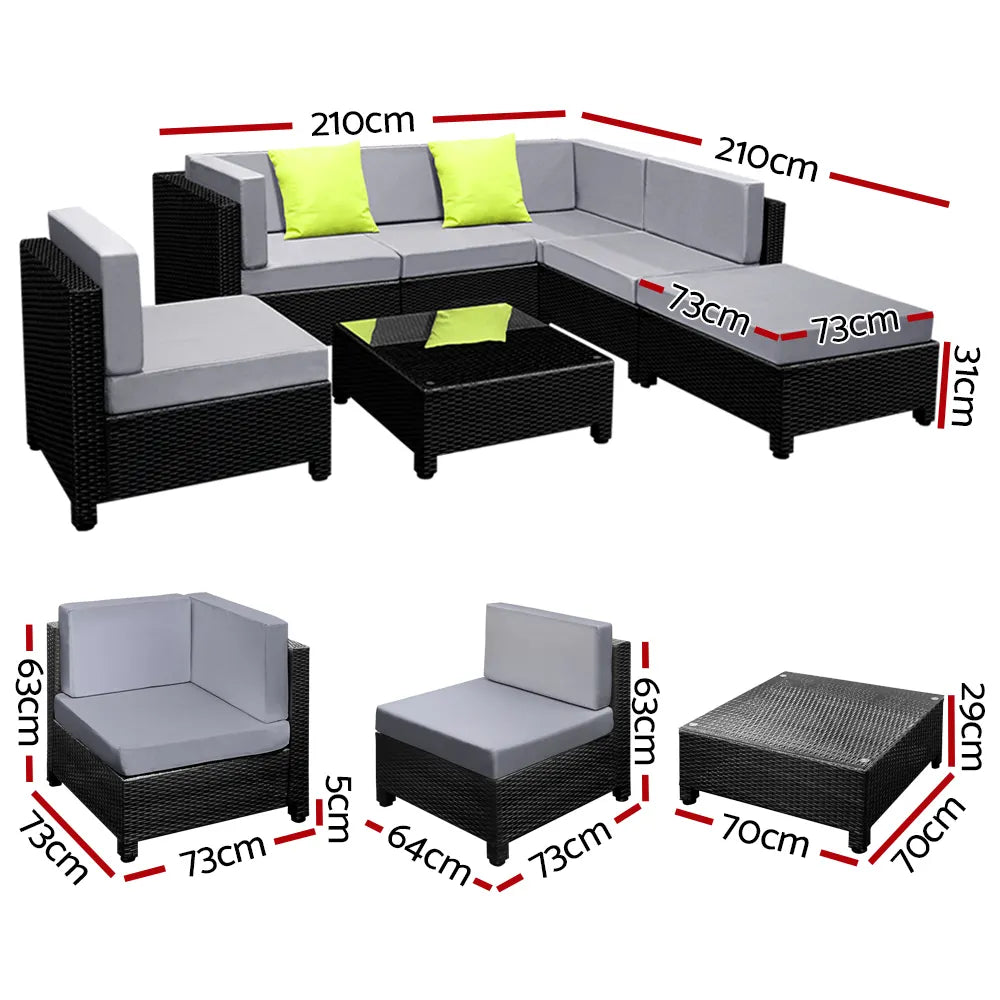 Gardeon 7-Piece Outdoor Sofa Set Wicker Couch Lounge Setting Seat Cover - Image 2