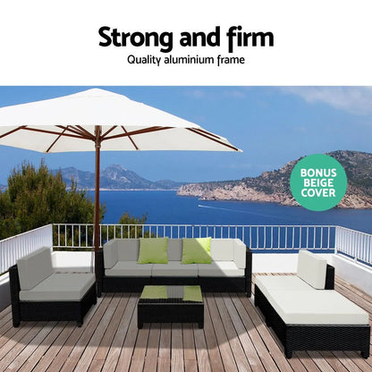 Gardeon 7-Piece Outdoor Sofa Set Wicker Couch Lounge Setting Seat Cover - Image 4