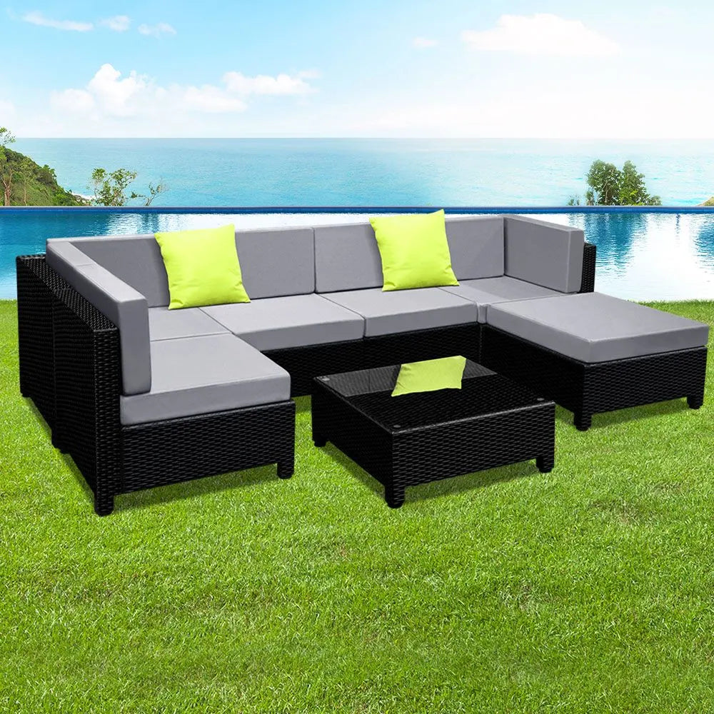 Gardeon 7-Piece Outdoor Sofa Set Wicker Couch Lounge Setting Seat Cover - Image 7