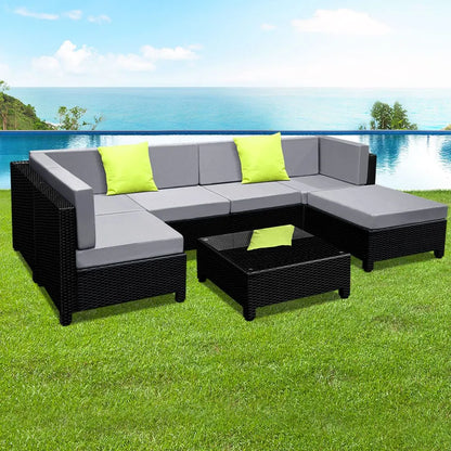 Gardeon 7-Piece Outdoor Sofa Set Wicker Couch Lounge Setting Seat Cover - Image 7