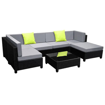 Gardeon 7-Piece Outdoor Sofa Set Wicker Couch Lounge Setting Seat Cover - Image 8