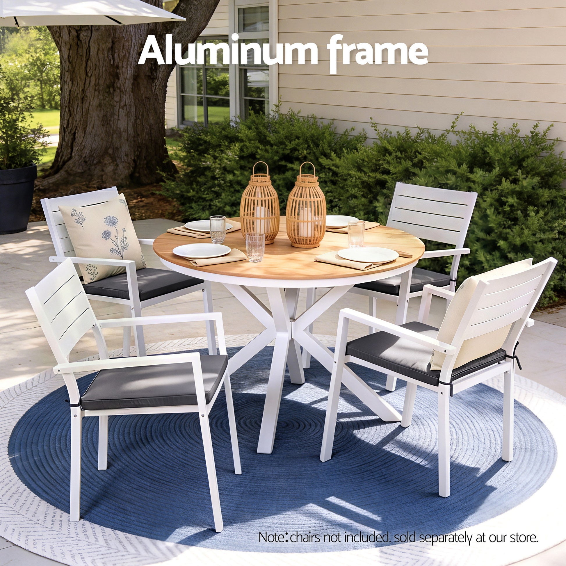 Gardeon Outdoor Dining Table 108CM Aluminum Frame WPC Top Desk Patio Furniture - Image 4