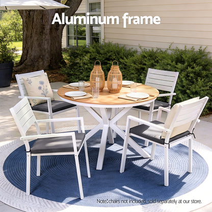 Gardeon Outdoor Dining Table 108CM Aluminum Frame WPC Top Desk Patio Furniture - Image 4