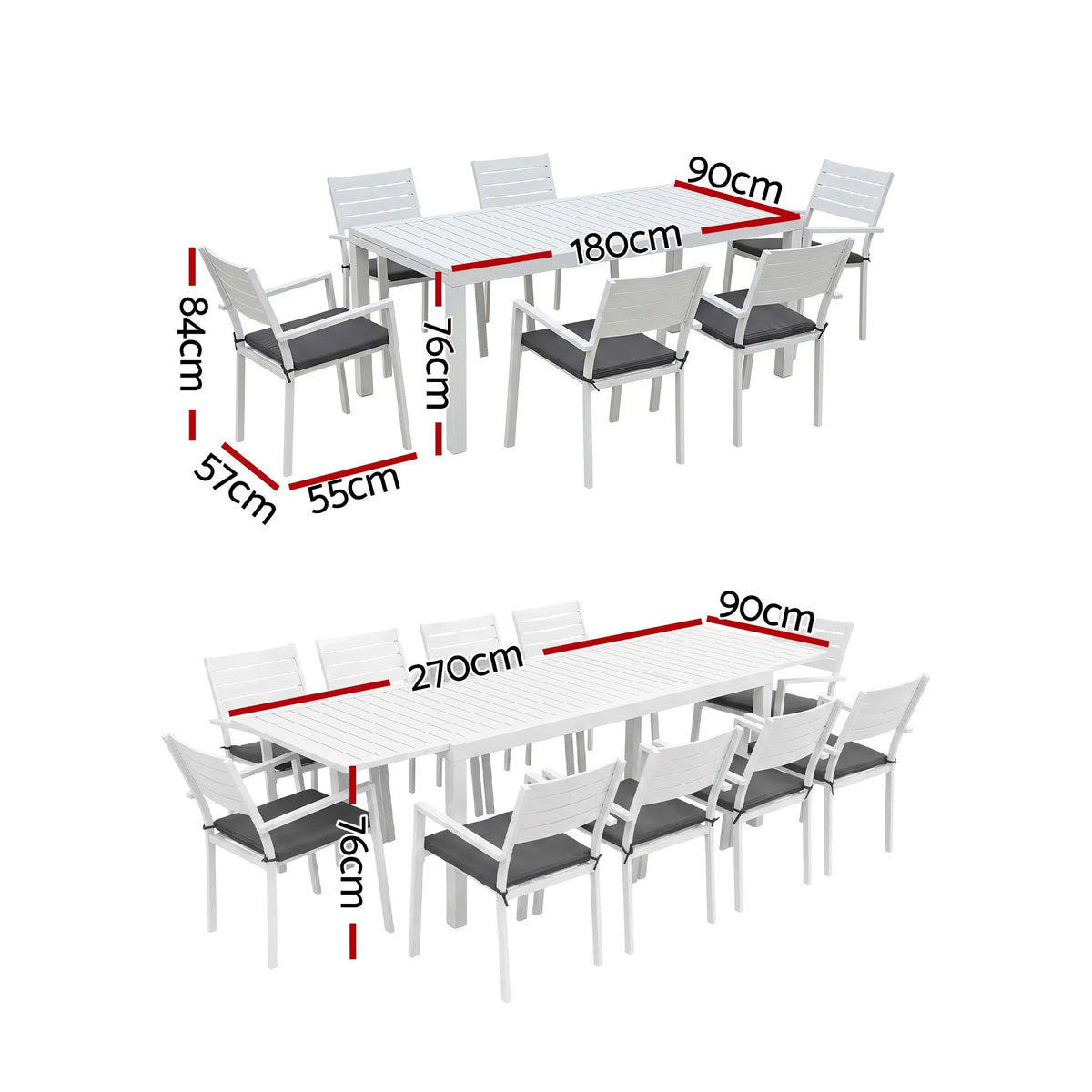 Gardeon Outdoor Dining Set 11PCS Aluminum Extendable Table and Chairs Patio Furniture White - Image 2