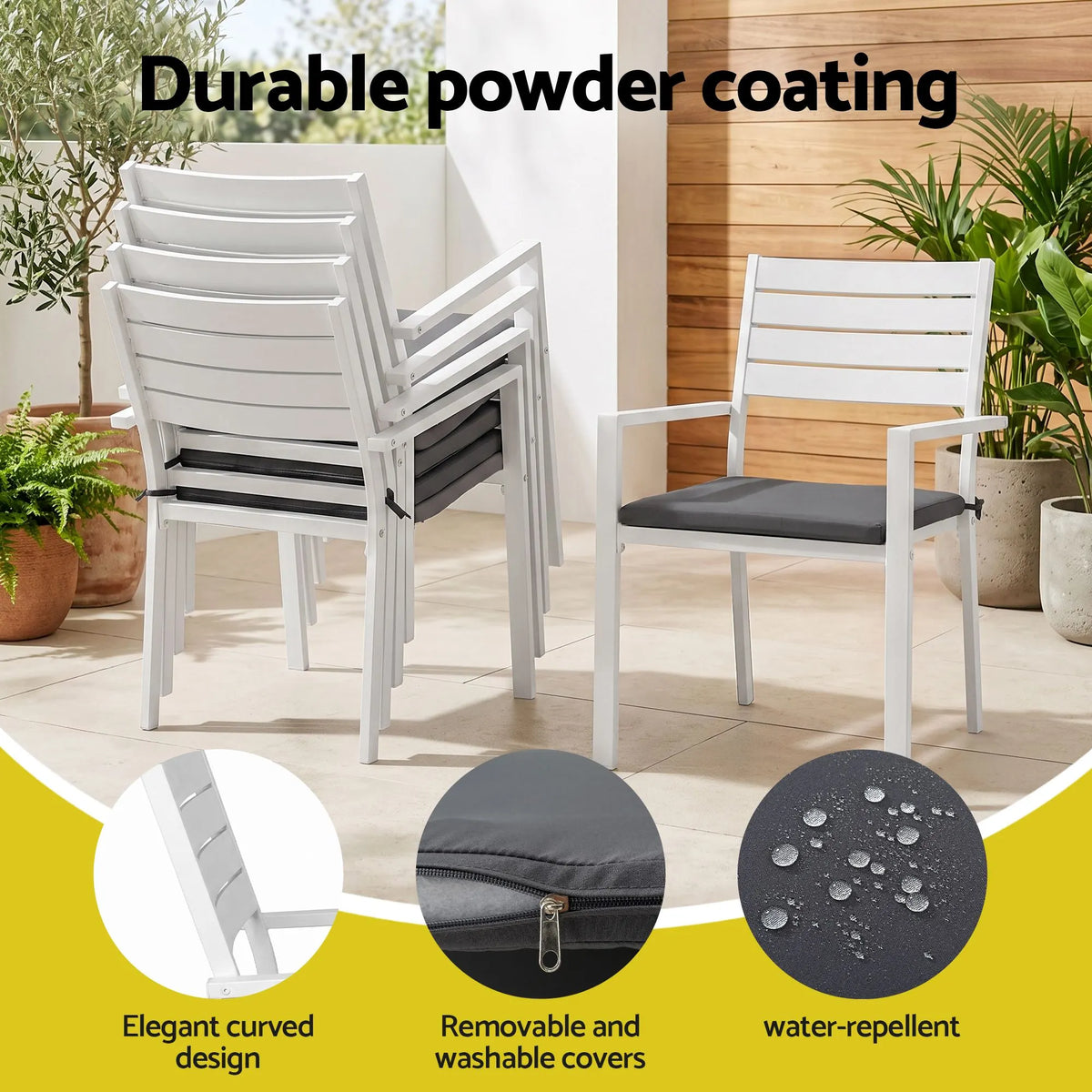 Gardeon Outdoor Dining Set 11PCS Aluminum Extendable Table and Chairs Patio Furniture White - Image 5