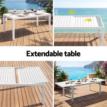 Gardeon Outdoor Dining Set 11PCS Aluminum Extendable Table and Chairs Patio Furniture White - Image 6