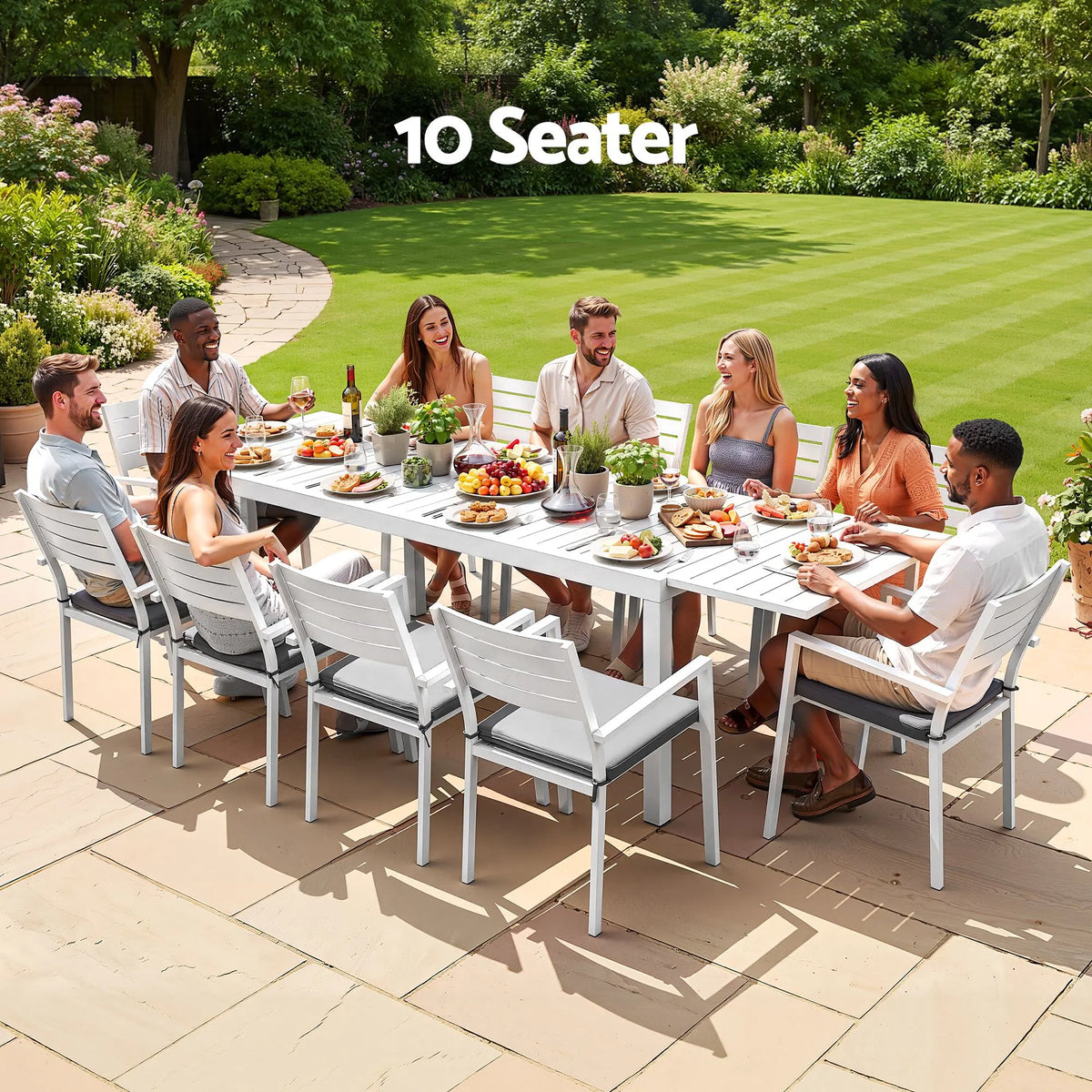 Gardeon Outdoor Dining Set 11PCS Aluminum Extendable Table and Chairs Patio Furniture White - Image 8