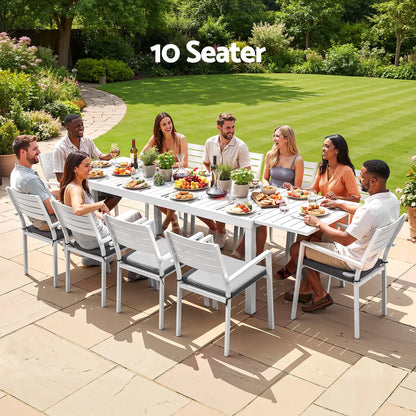 Gardeon Outdoor Dining Set 11PCS Aluminum Extendable Table and Chairs Patio Furniture White - Image 8
