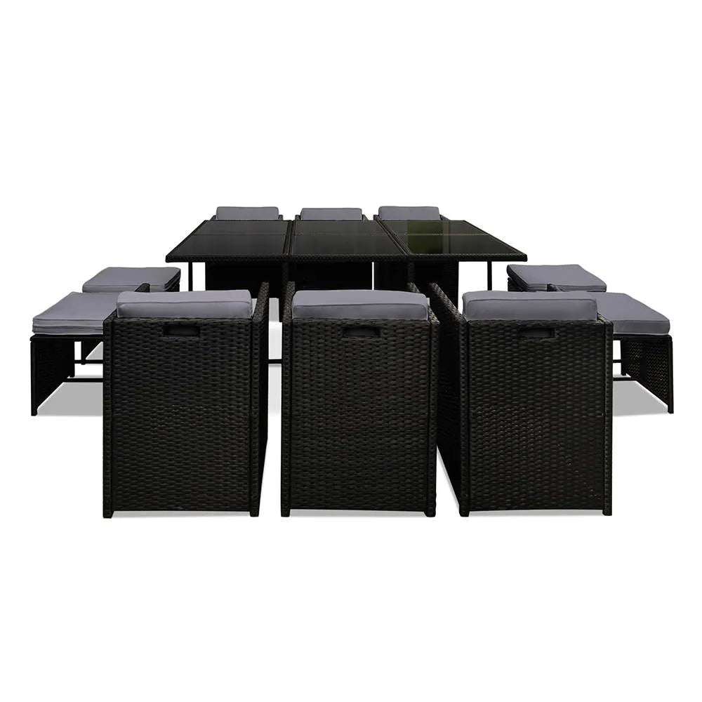 Gardeon Outdoor Dining Set 11 Piece Wicker Table Chairs Setting Black - Image 7