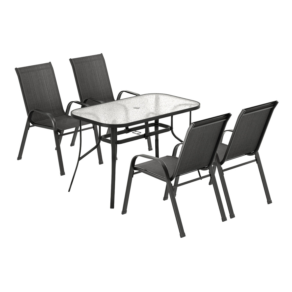 Gardeon 5PC Outdoor Dining Set Table and Chairs Patio Furniture Bistro Set Garden Black - Image 3