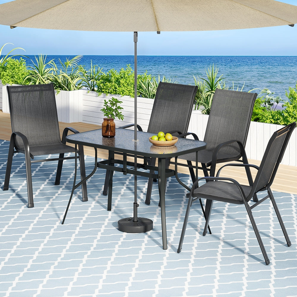 Gardeon 5PC Outdoor Dining Set Table and Chairs Patio Furniture Bistro Set Garden Black - Image 8