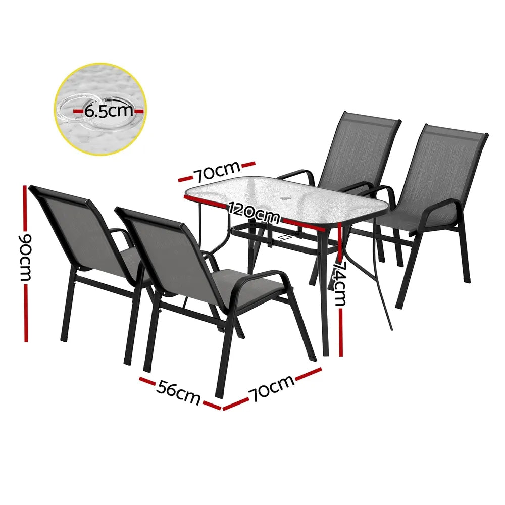 Gardeon 5PC Outdoor Dining Set Table and Chairs Patio Furniture Bistro Set Garden Grey - Image 2