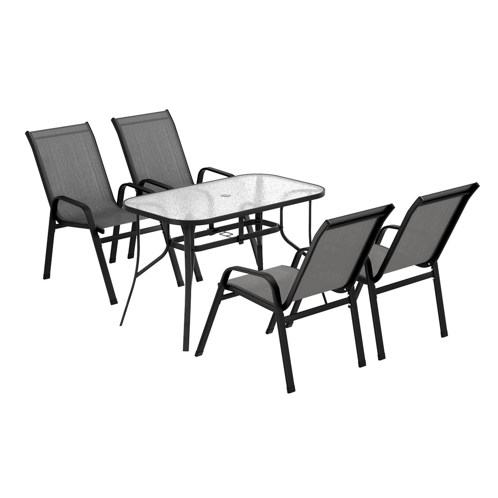 Gardeon 5PC Outdoor Dining Set Table and Chairs Patio Furniture Bistro Set Garden Grey - Image 3