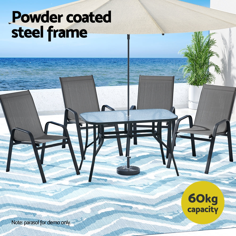 Gardeon 5PC Outdoor Dining Set Table and Chairs Patio Furniture Bistro Set Garden Grey - Image 4