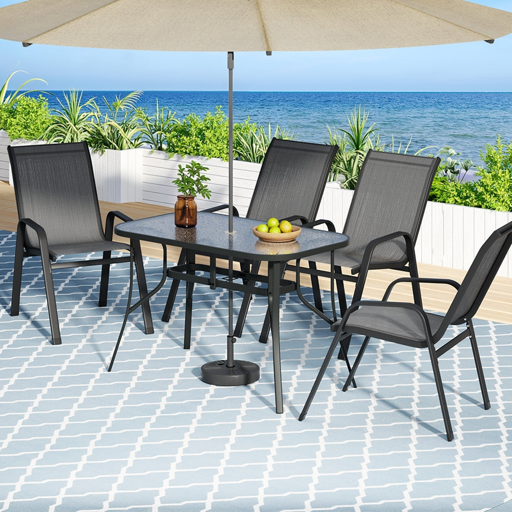 Gardeon 5PC Outdoor Dining Set Table and Chairs Patio Furniture Bistro Set Garden Grey - Image 7