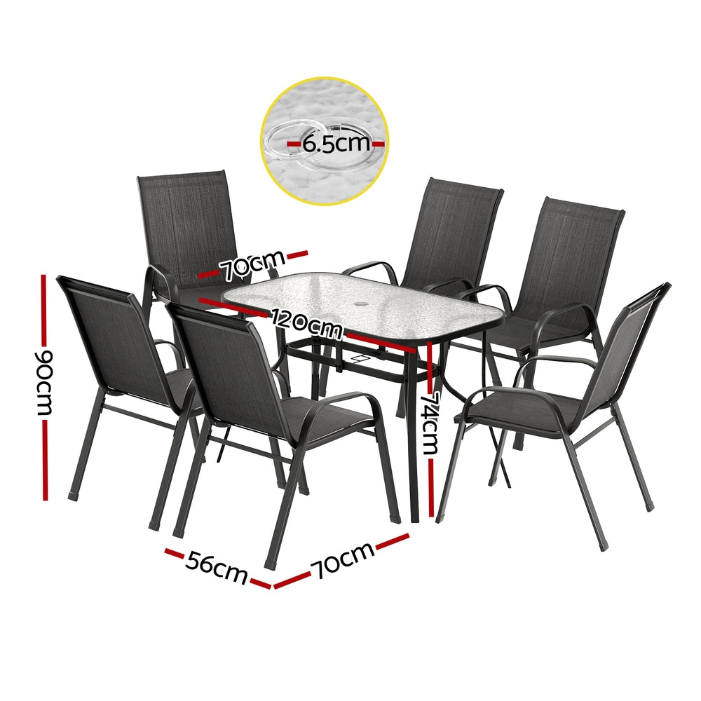 Gardeon 7PC Outdoor Dining Set Table and Chairs Patio Furniture Garden Bistro Set Black - Image 2