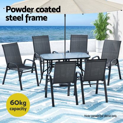 Gardeon 7PC Outdoor Dining Set Table and Chairs Patio Furniture Garden Bistro Set Black - Image 4