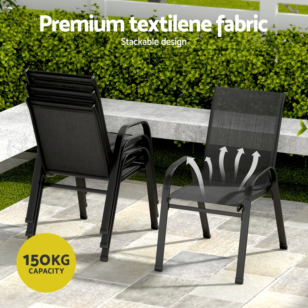 Gardeon 7PC Outdoor Dining Set Table and Chairs Patio Furniture Garden Bistro Set Black - Image 5
