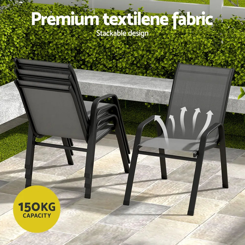 Gardeon 7PC Outdoor Dining Set Table and Chairs Patio Furniture Garden Bistro Set Grey - Image 5