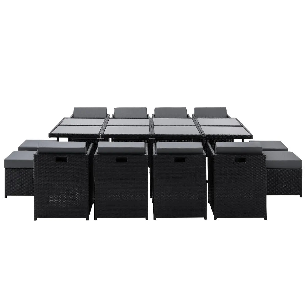 Gardeon Outdoor Dining Set 13 Piece Wicker Table Chairs Setting Black - Image 3