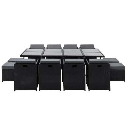 Gardeon Outdoor Dining Set 13 Piece Wicker Table Chairs Setting Black - Image 3