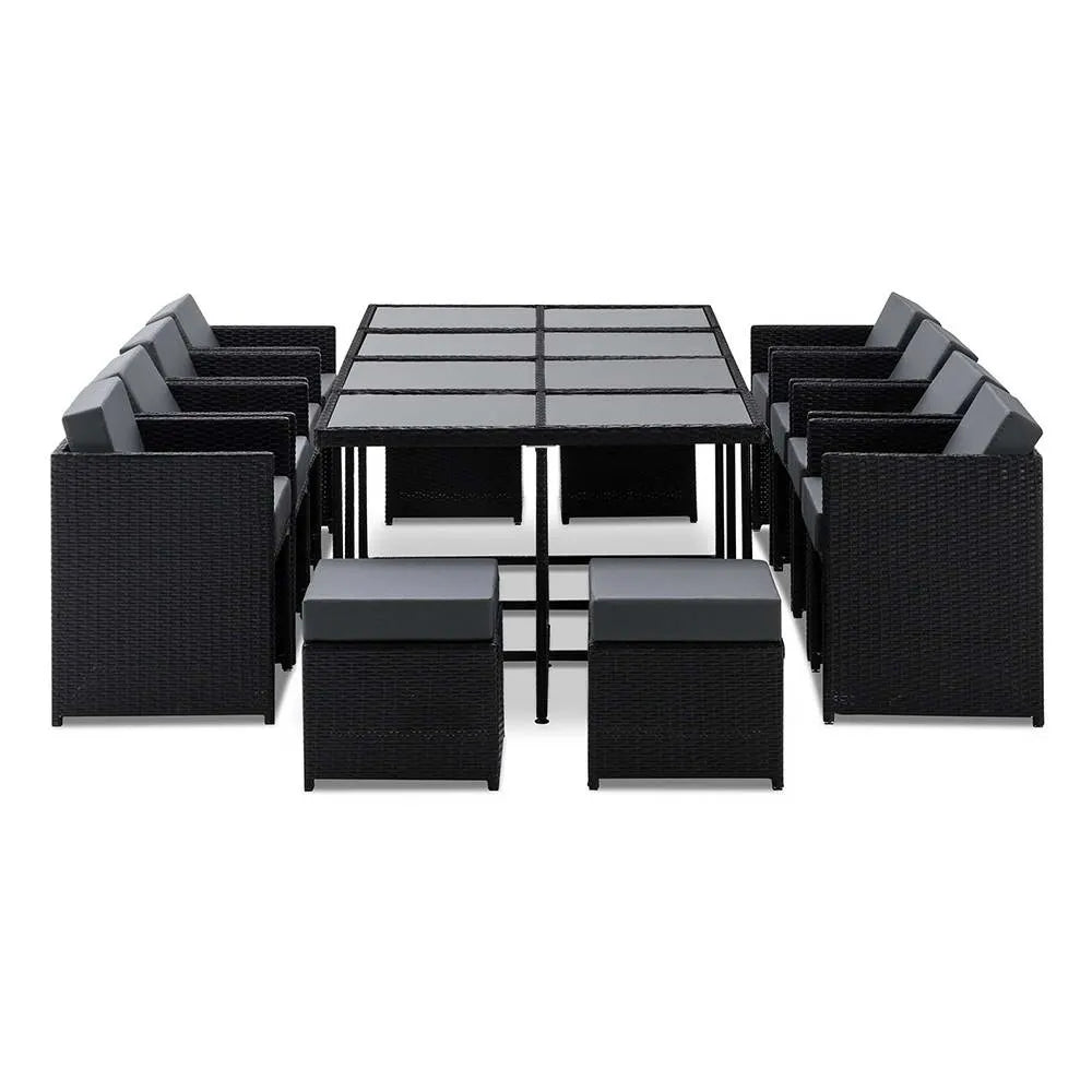 Gardeon Outdoor Dining Set 13 Piece Wicker Table Chairs Setting Black - Image 7