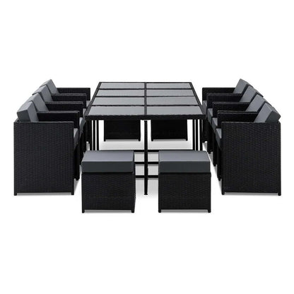 Gardeon Outdoor Dining Set 13 Piece Wicker Table Chairs Setting Black - Image 7