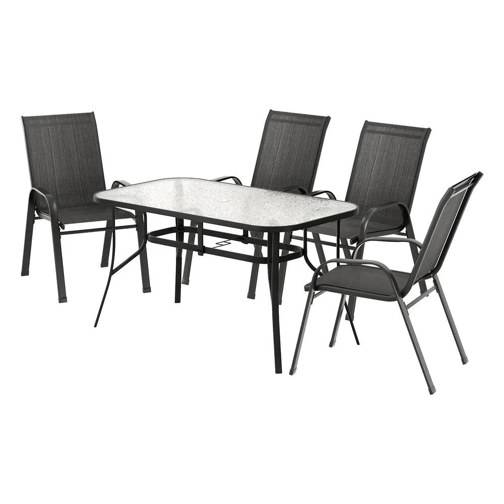 Gardeon 5PC Outdoor Dining Set Table and Chairs Patio Furniture Bistro Set Garden Black